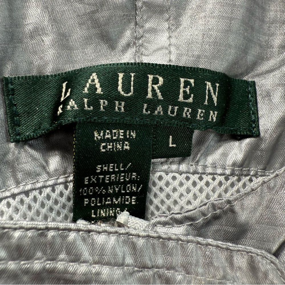 Ralph Lauren Silver‎ Foil Metallic Hooded Full Zip Windbreaker Women's Large EUC - Picture 4 of 11